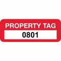 Lustre-Cal Property ID Label PROPERTY TAG Polyester Dark Red 2in x 0.75in  Serialized 0801-0900, 100PK 253744Pe1Rd0801